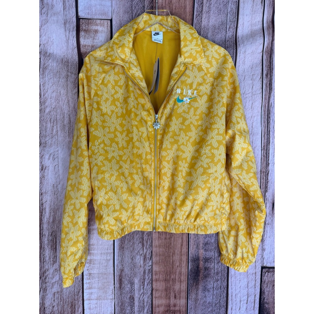 Nike Sportswear Daisy Print Loose Fit Full Zip Jacket Yellow Floral Large NWT